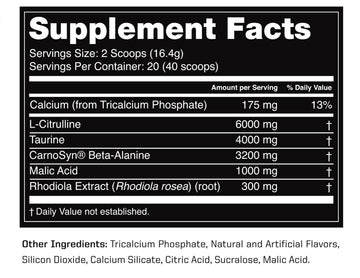 outwork nutrition caffeine-free pre-workout supplement facts